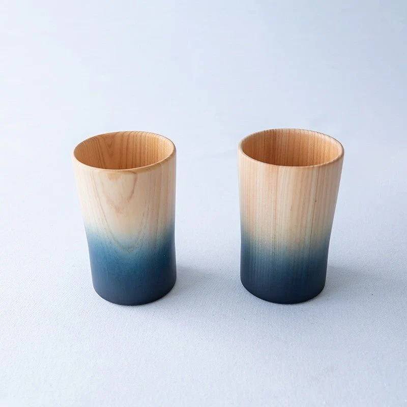 2 tasses indigo en bois de cyprĂšs japonais hinoki - Image 3
