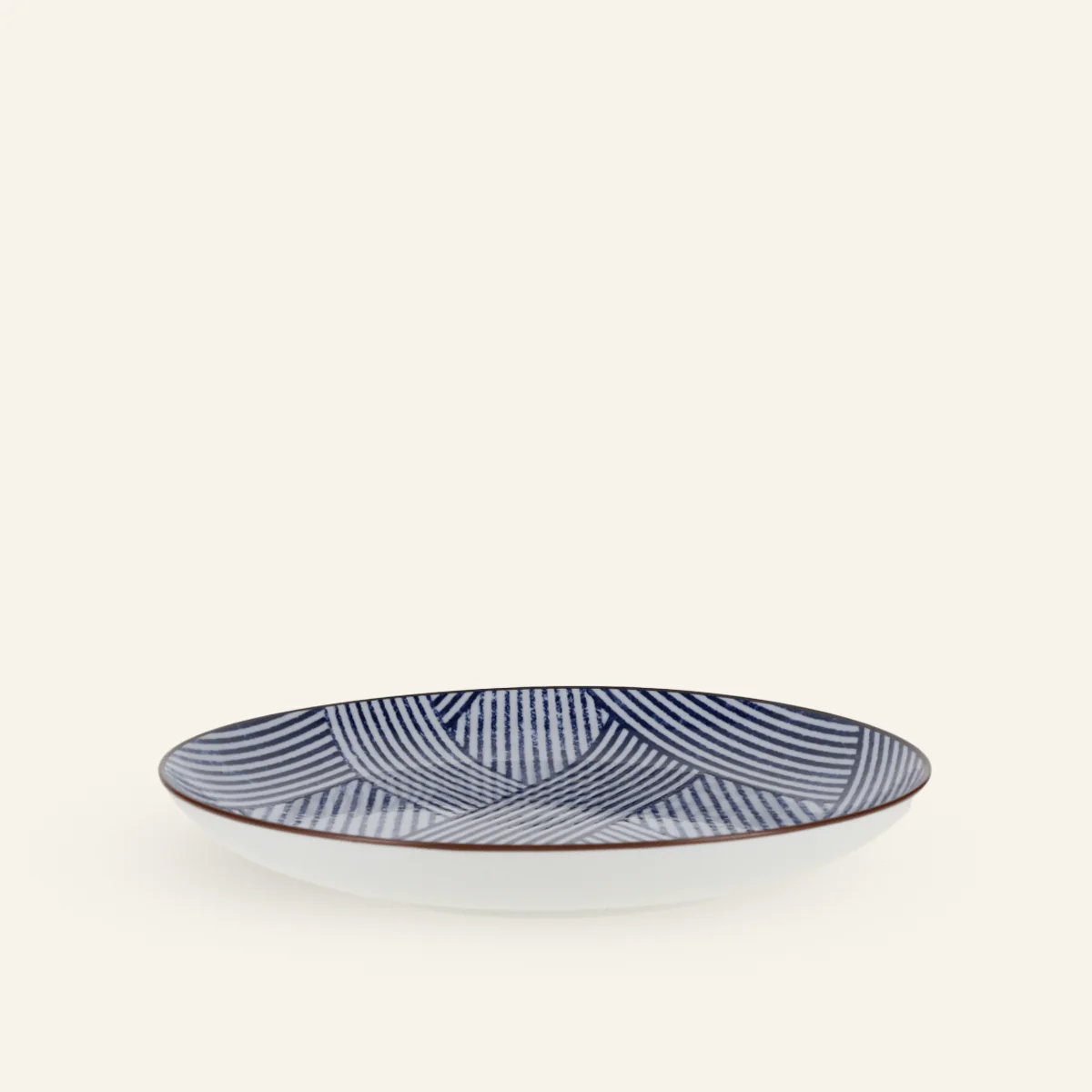 Assiette rayée bleue faïence fine Minoyaki "shimakoushi"