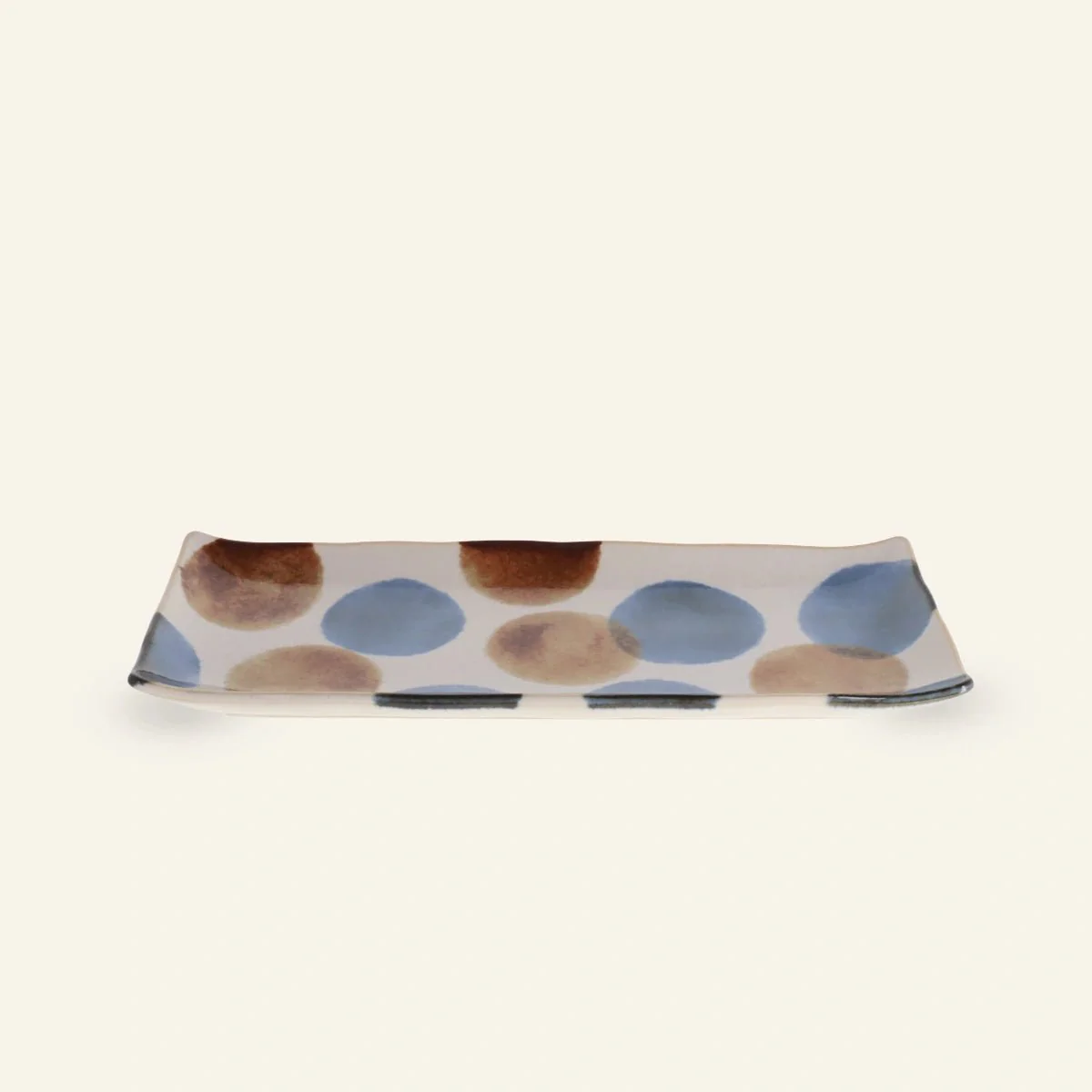 Assiette rectangulaire en porcelaine Minoyaki "Tenda", teintes inspirées d'Okinawa