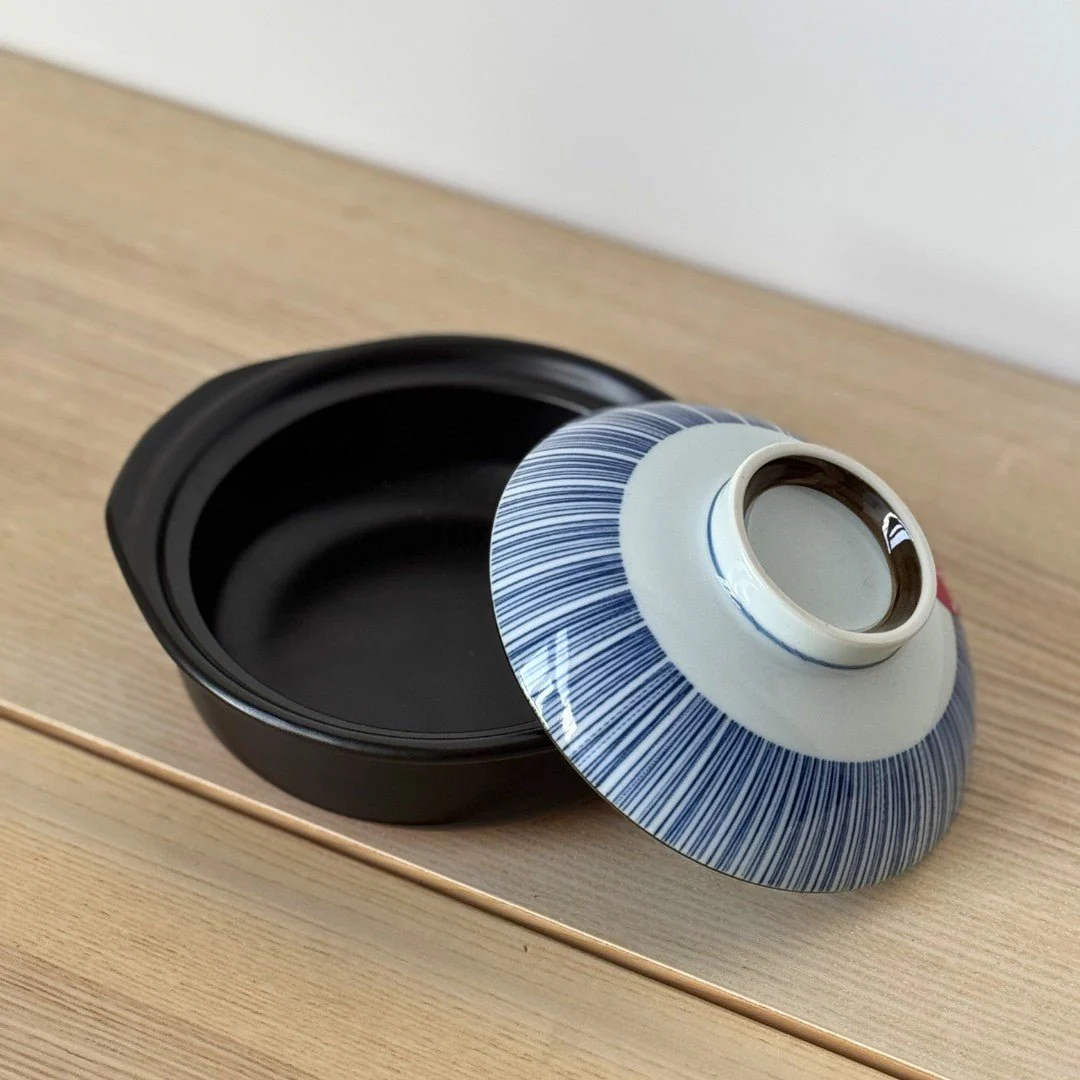 Cocotte bleue en grÚs avec couvercle à double utilisation Ί18.5cm "Donabe" - Image 2